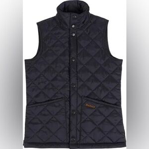 Barbour Quilted Dark Navy Snap-Front Vest with Logo